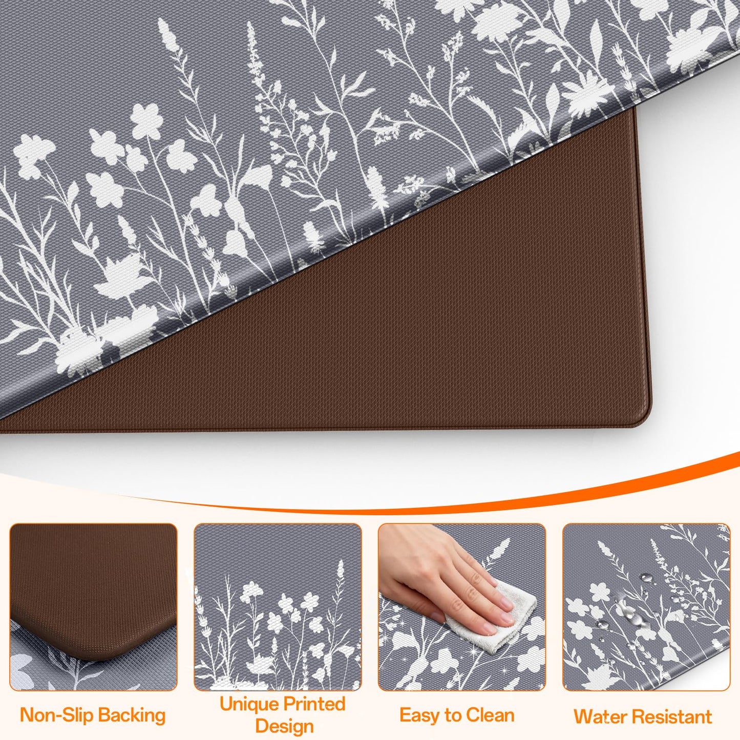 SofterCharm Kitchen Mats for Floor, Kitchen Rugs Sets of 2, Cushioned Anti Fatigue Mats for Kitchen Floor, Non-Slip Kitchen Decor, Water Resistant Kitchen Rug for Home, Kitchen, 17.3"x30"+17.3"x47"