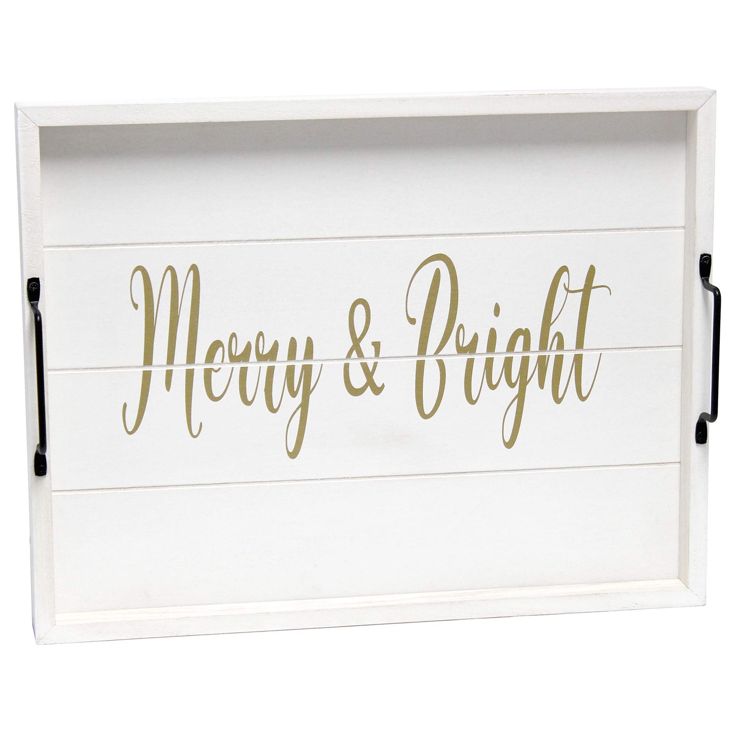 Elegant Designs HG2000-WMB Christmas Decoration 15.50" x 12", Decorative Wood Serving Tray w/Handles, White Wash Merry & Bright