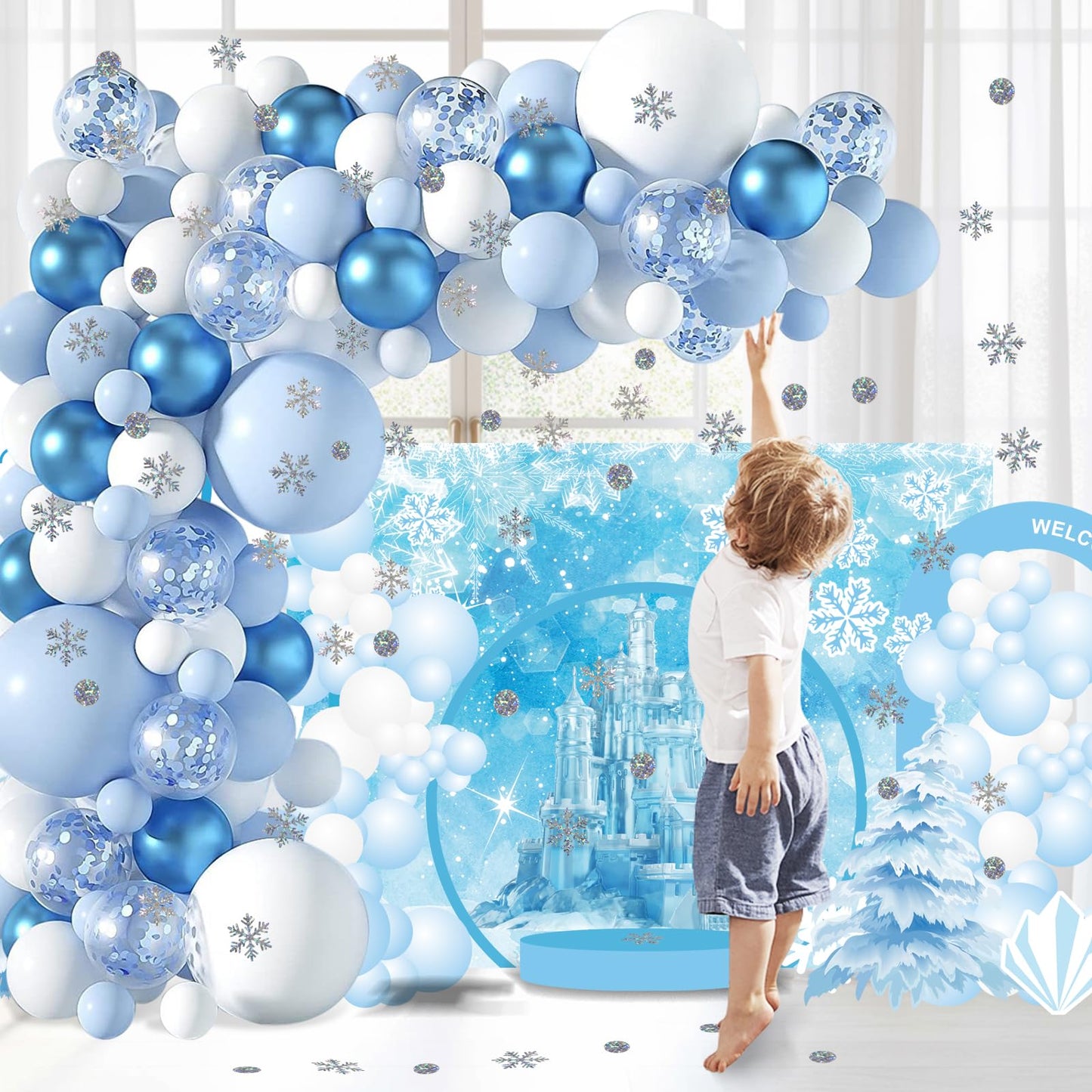 Blopee Snowflake Confetti, 300 PCS Snow Christmas Confetti for Winter Wonderland Party Decorations, Iridescent Snowflake Christmas Decorations