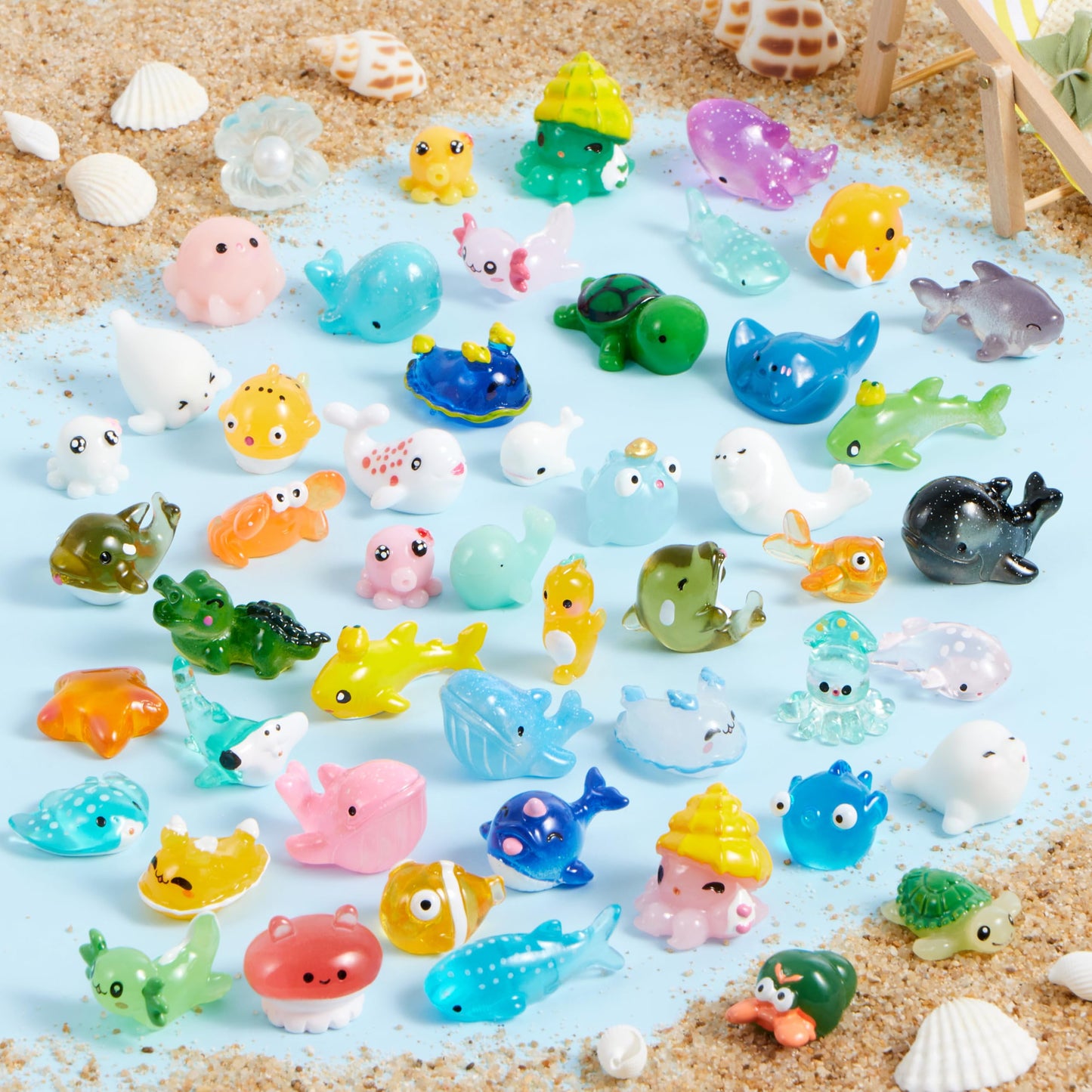 JOYIN 50 Pcs Mini Ocean Resin Animals Figures, Mini Sea Animals Figurines for Aquarium Ornaments Decorations, Cute Garden Accessories, Birthday School Slime Charms for Crafts, DIY Miniature Scenes