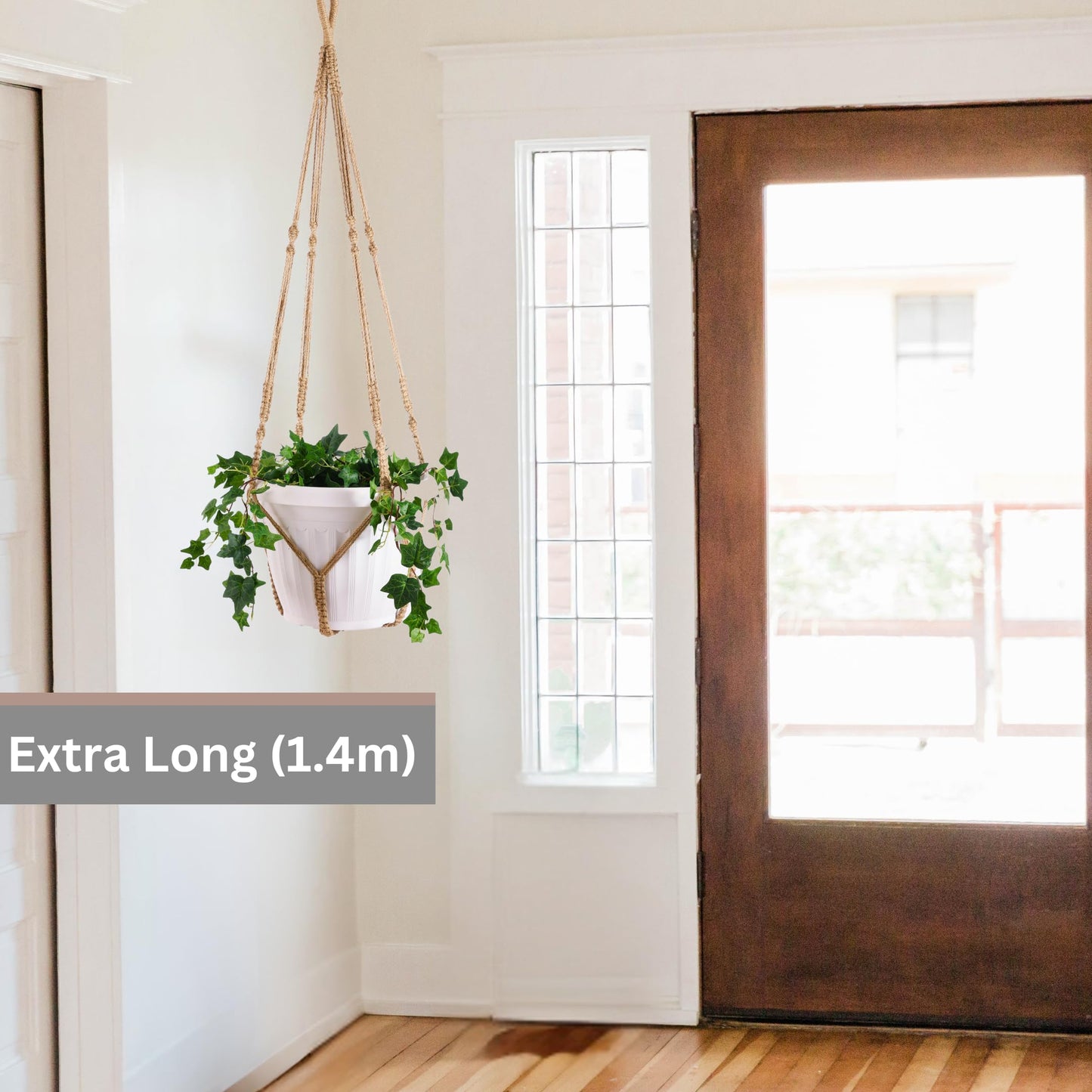 Shineloha Giant XXL 55 Inches Macrame Planter Hanger Large for 15 inch Pot + Swag Hook | Extra Large Hanging Planter for Indoor Plants | No Pot/Plant Included (XXL Jute)