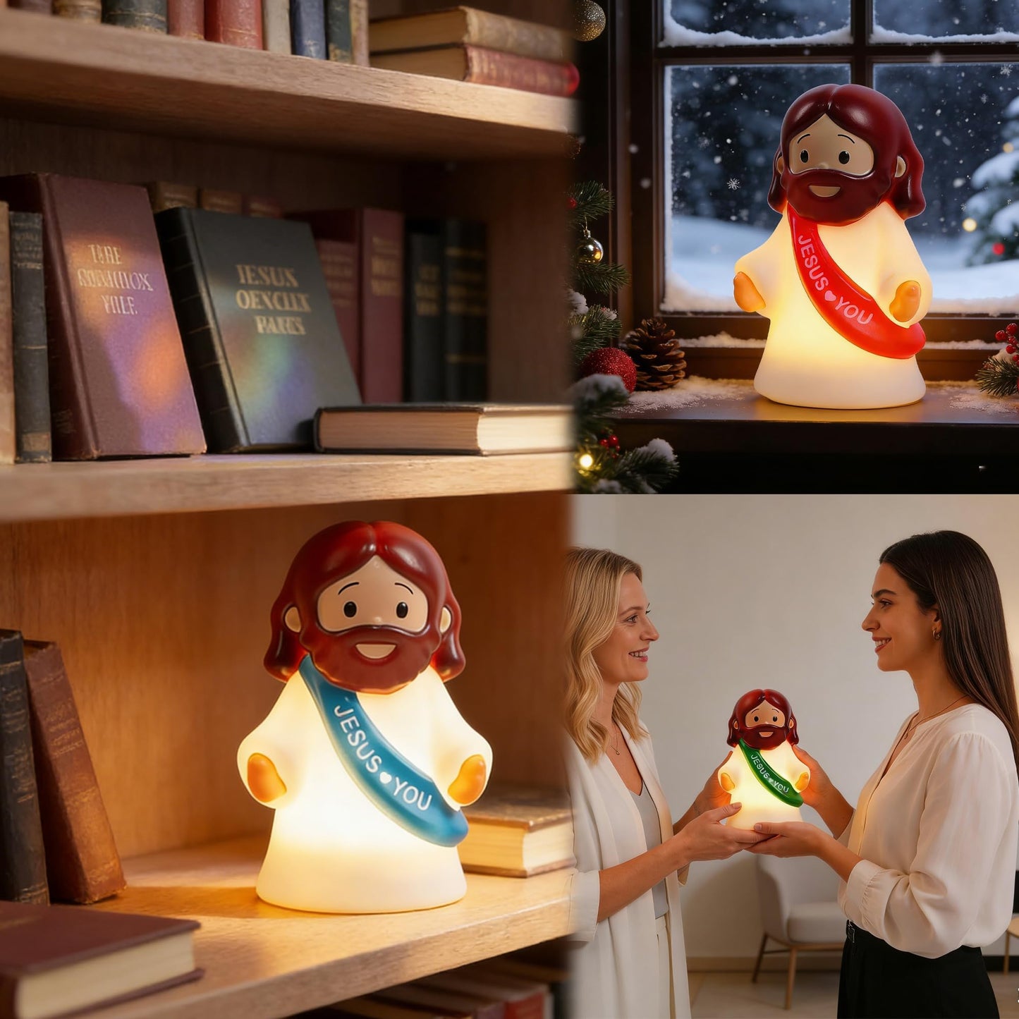 NEROSUN 3 Pack Christmas Jesus Night Light Lamp, LED Tap-Dimmable Bedside Touch Lamp, Jesus Love You Christian Decor Gift for Easter Bedroom Church Prayer Corner