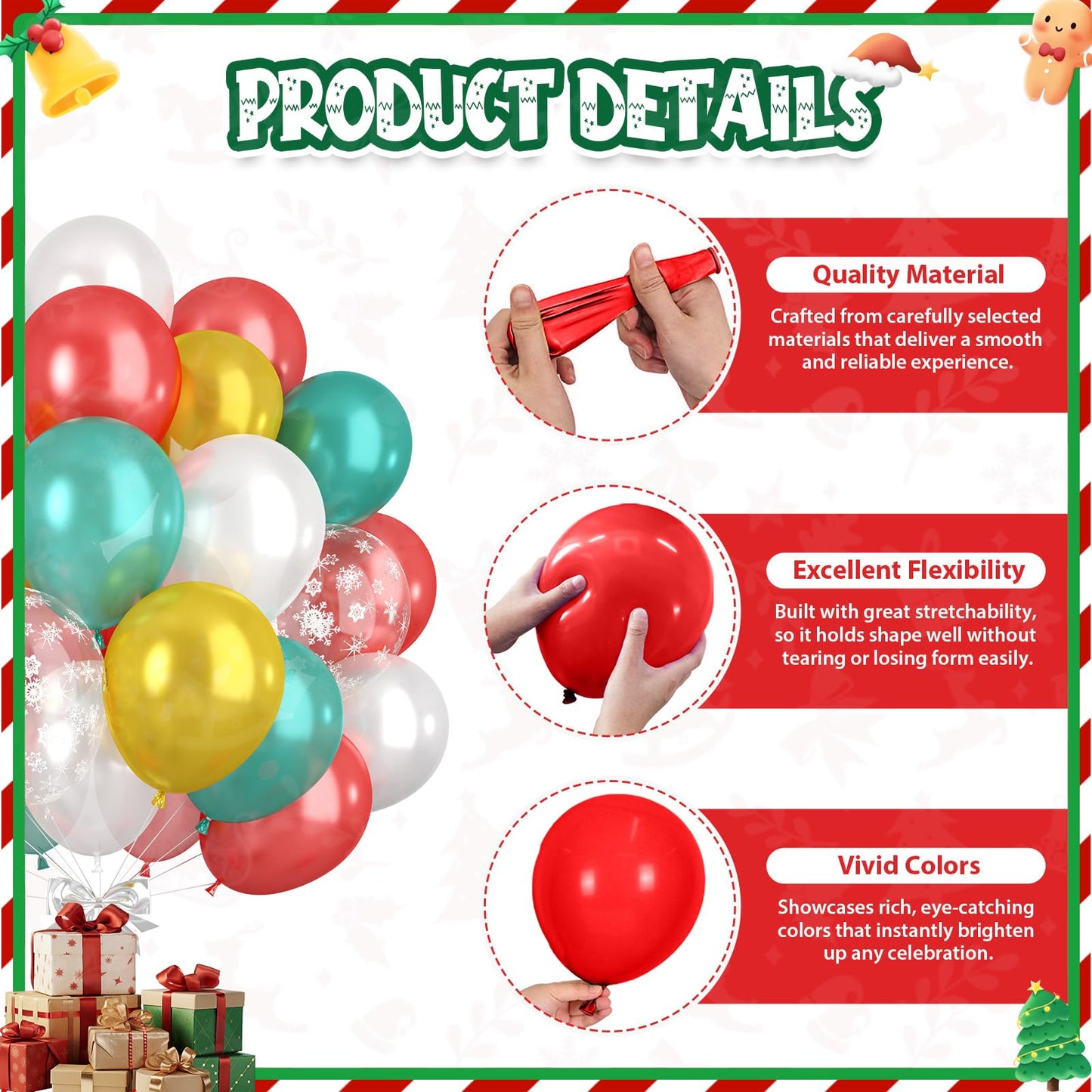 Christmas Balloons, Pearl Red Gold Teal Blue Balloons with Snowflake Print Balloon, Pearl White Gold Xmas Party Latex Balloon for Christmas Birthday Winter New Year Party Decorations Supplies