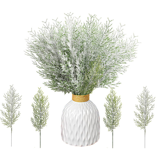 Orgrimmar Snowy Artificial Pine Branches,30 Pcs Christmas Greenery Pine Stems, 13.8” Frosted Faux Cedar Branches, Christmas Greenery Picks for Wreath DIY Craft Home Decorations