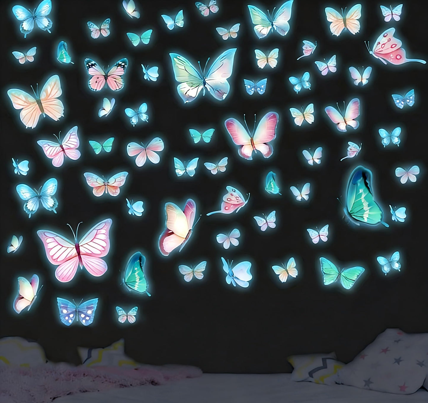 Lotusamber Glow in The Dark Butterfly Wall Decals, Luminous DIY Wall Stickers for Home Bedroom Living Room Ceiling Decor, Removable Self-Adhesive Art Murals for Indoor Home Decoration