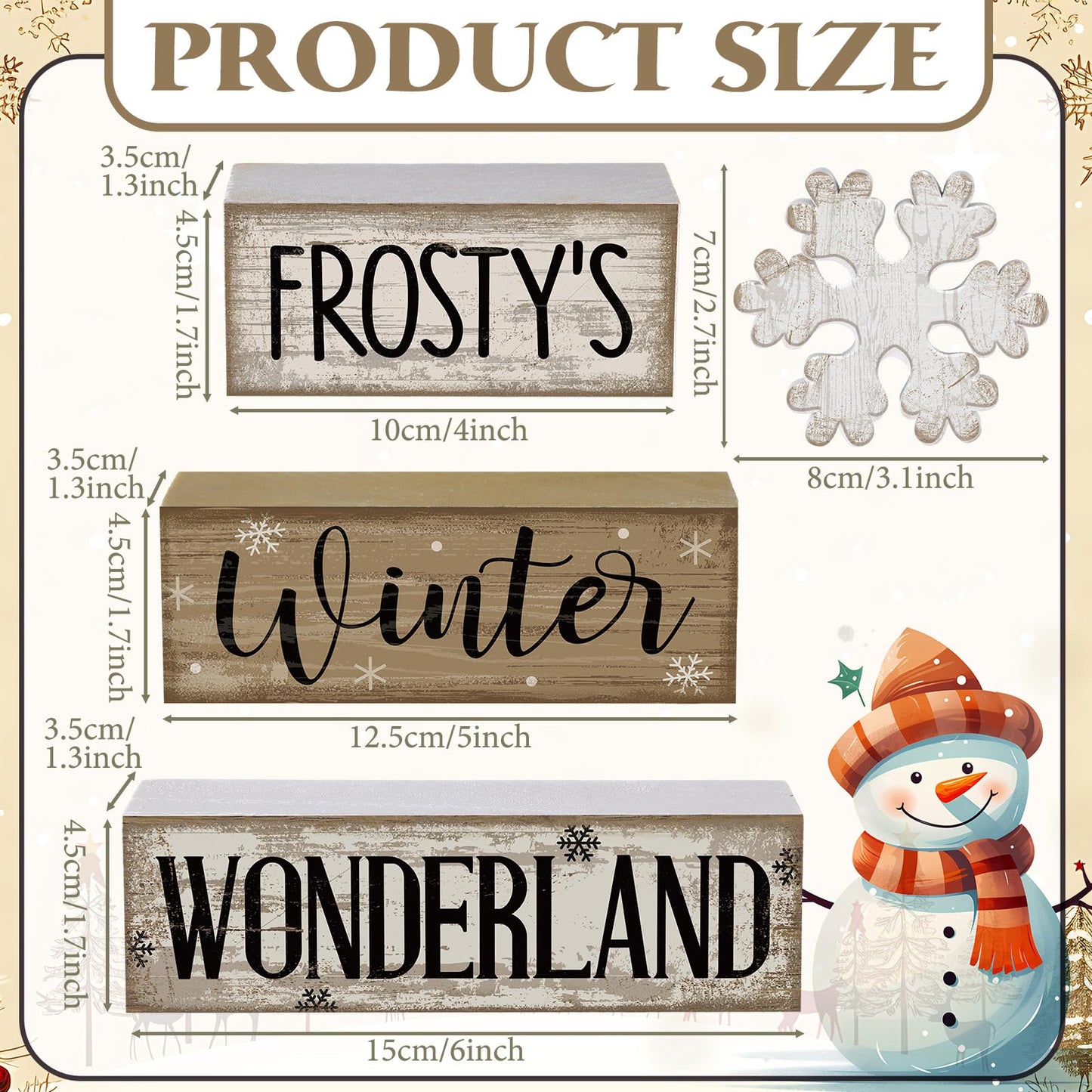 Lineshading 4 Pcs Winter Table Decorations Wooden Snowflake Decor Winter Tiered Tray Decor Rustic Snow Block Signs Gift Farmhouse Snowflake Table Centerpiece for Wonderland Party Kitchen Home