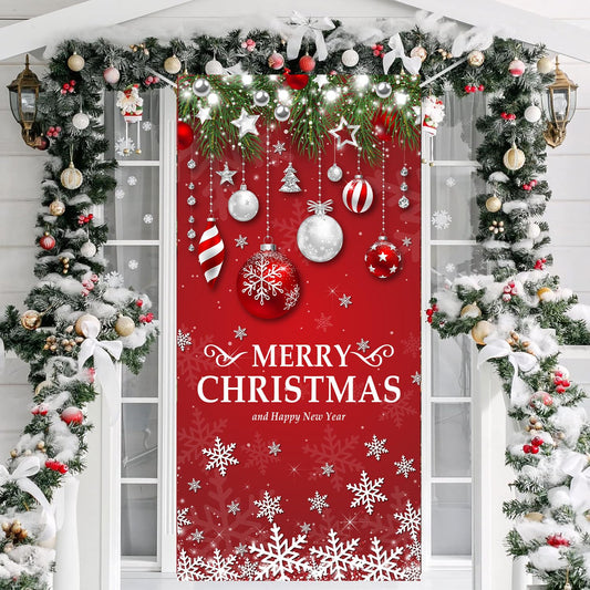 IMISHM Retro Christmas Door Decorations Merry Christmas Christmas Door Cover Christmas Snowflake Door Banner Christmas Front Door Decorations for Christmas Home Indoor Decorations