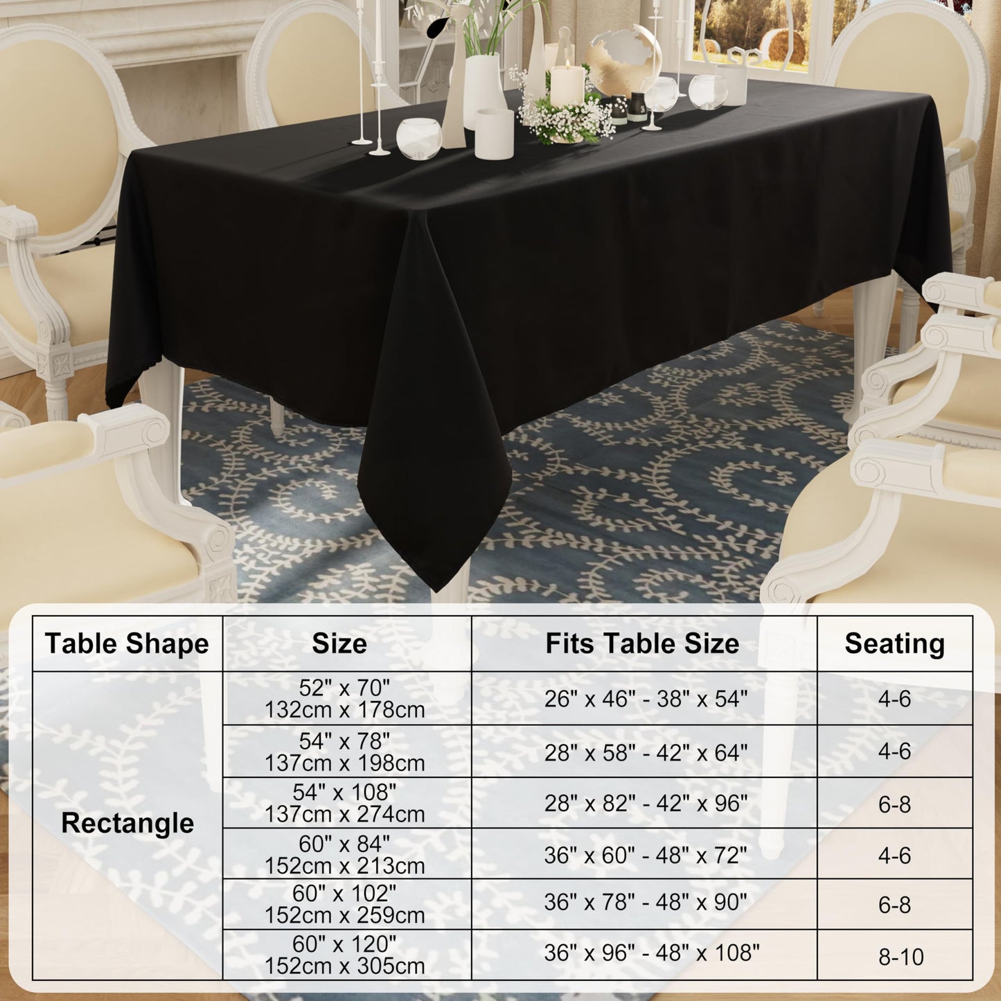 Smiry Rectangle Table Cloth, Waterproof Anti-Scratch Polyester Tablecloth, Decorative Washable Fabric Table Cover for Dining, Buffet, Parties and Outdoor, 60x84, Black