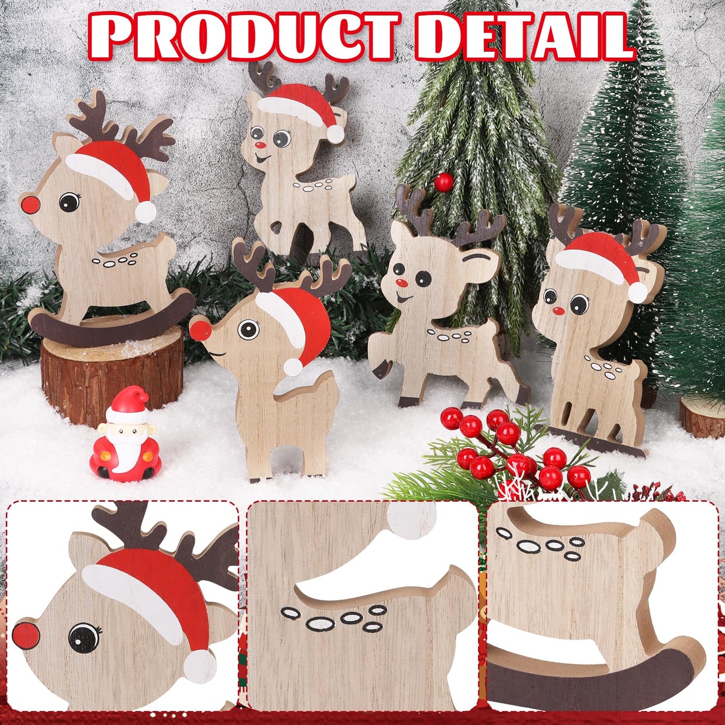 LOMIMOS 5 PCS Cute Christmas Tiered Tray Decor Indoor,Tabletop Reindeer Christmas Decoration Wood Sign Centerpiece Rustic Tabletop Decor for Xmas Winter Holiday Home Mantel Office Display