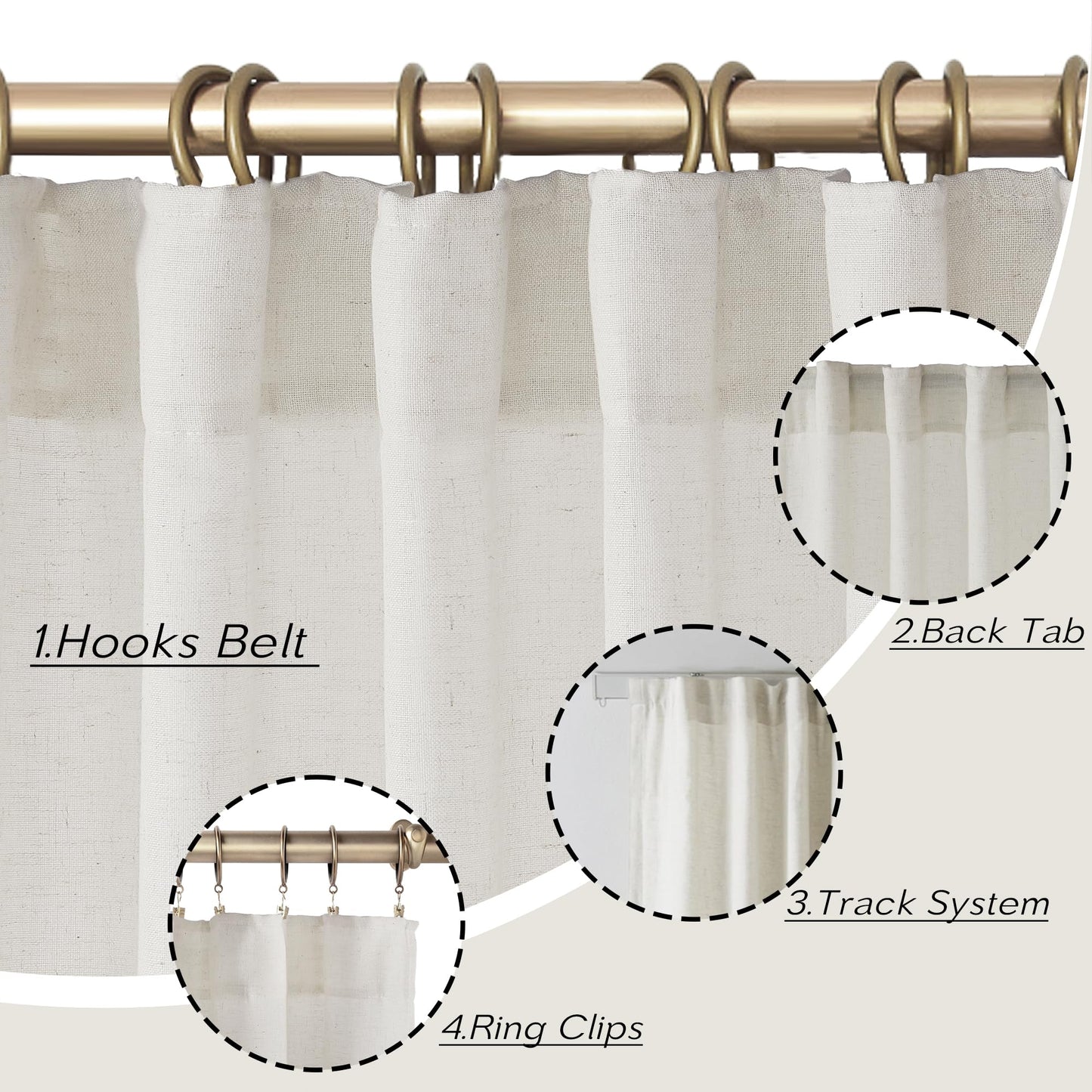 Undyed Natural Linen Cotton Blend Gauze Curtains, Soft Lightweight Light Filtering Semi-Sheer Panels for Living Room Bedroom, 84 Inch Length, 2 Panel Set