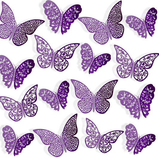Bememo 72 Pieces 3D Butterfly Wall Decals Sticker Decal Wall Decor Art Decorative Sticker 3 Sizes for Room Offices Bedroom Bathroom Living Room Decor(Purple)