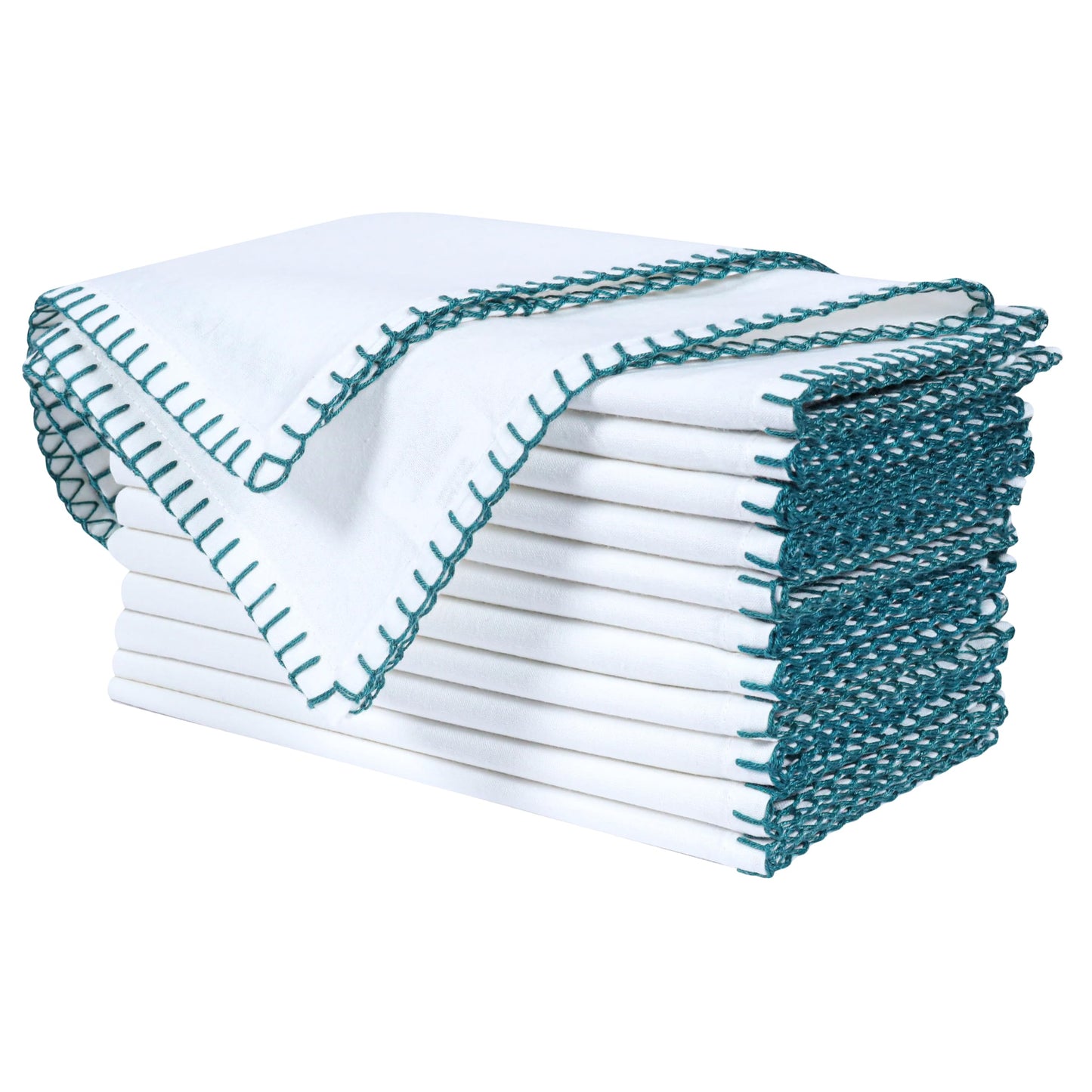 Bedding Craft Cotton Cloth Dinner Napkins Set of 12 –18x18 Funfare Multi-Color Fabric Napkins with Blanket Stitch Selvedge – Washable Wedding Napkins for Parties, Restaurants, Dining & Table Settings