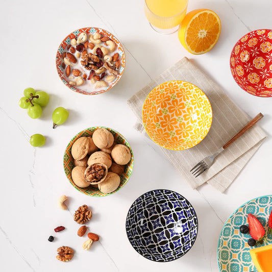 Metahom Dessert Bowls, Small Colorful Bowls 10 Oz, Ceramic Bowl Set for Ice Cream, Decorative Bowls for Snack Soup Condiments, Side Dishes, Set of 6
