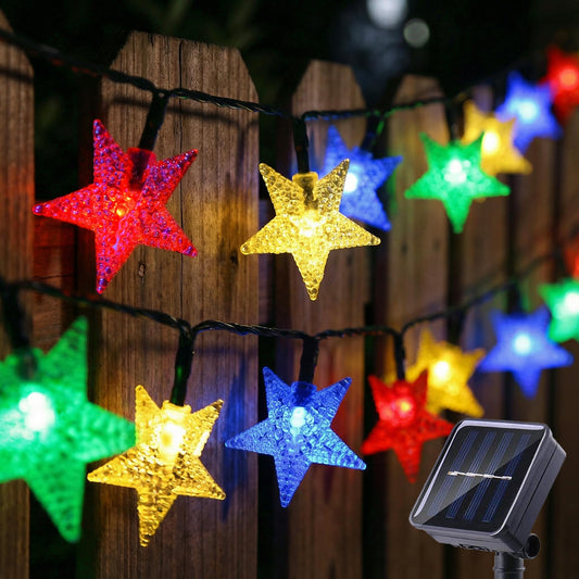 Solar Star String Lights 23FT 50LED Colorful Star Fairy Lights Waterproof Solar Powered Twinkle Light with 8 Modes Outdoor Decorative Lights for Garden Patio Fence Yard Christmas Festival Party Decor