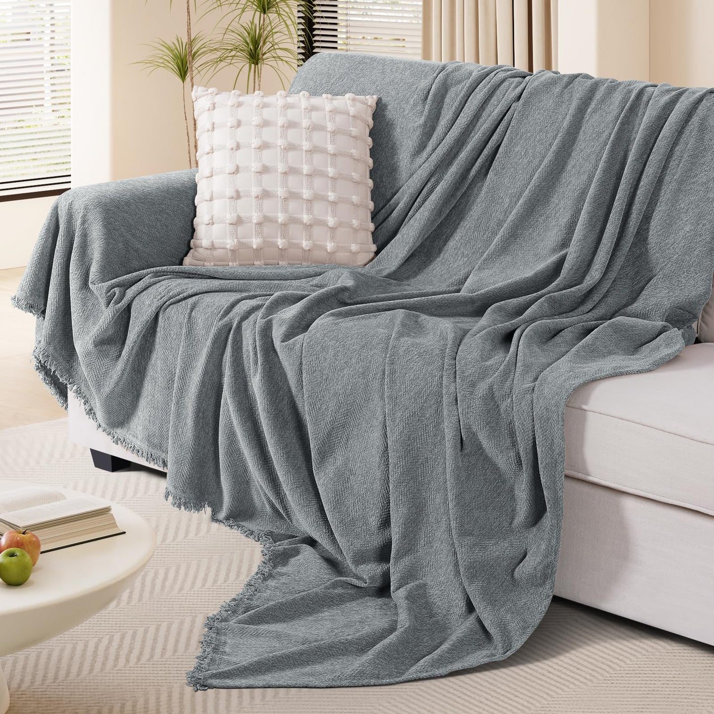 KinCam Couch Covers for 3 Cushion Couch Sofa Cover Washable Sectional Couch Cover for Dogs Tassel Sofa Blanket Cover Pet Friendly Soft and Durable for Most Furniture(71" x 134", Grey)