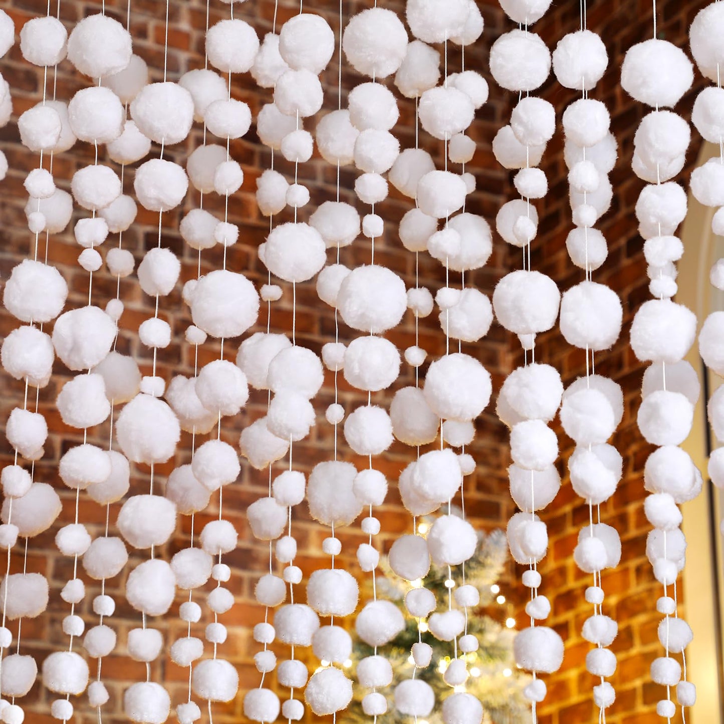 Tegeme 12 Pcs Winter Snowball Garland 6.5 Feet White Pom Pom String Garland Winter Party Wonderland Decoration Snow Ball Hanging Banner White Snowball Decor for Ceiling Tree Holiday Party Wall Home