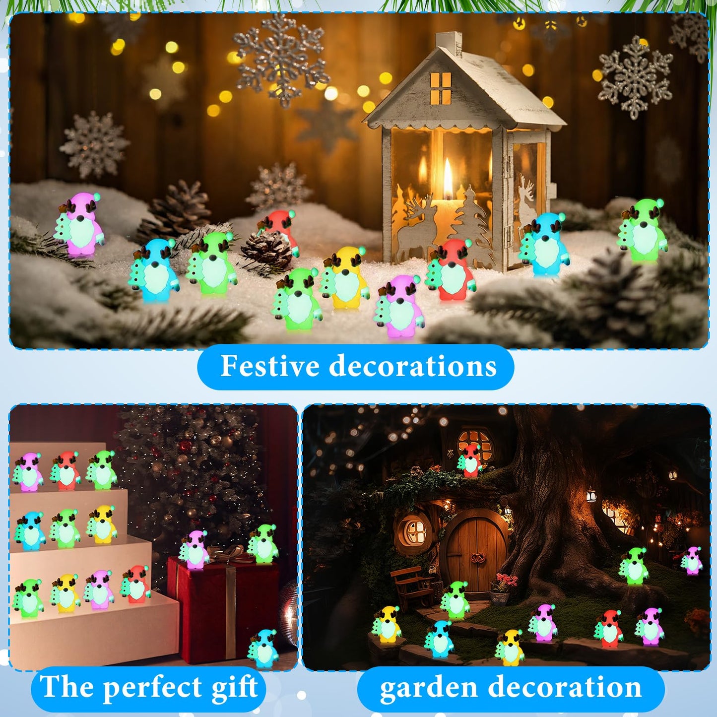 Sonwyoung 30 Pcs Christmas Mini Gnomes Figurines Bulk Glow in Dark Luminous Santa Miniature Tiny Ornaments Christmas Village Decor Hide and Seek Mini Gifts Xmas Tree Home Party Craft Decoration