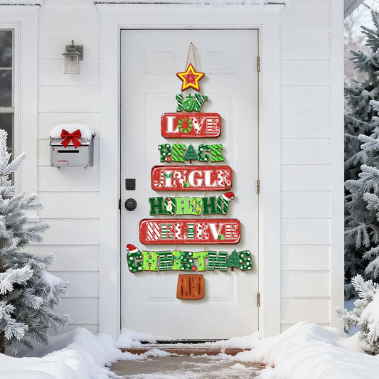 TEASIK Wooden Hanging Sign - Christmas Tree Wall Decoration,Wooden Christmas Decor for Indoor,Holiday Classroom Door Sign,Large Festive Porch Decorations for Front Door, Christmas Decor Indoor