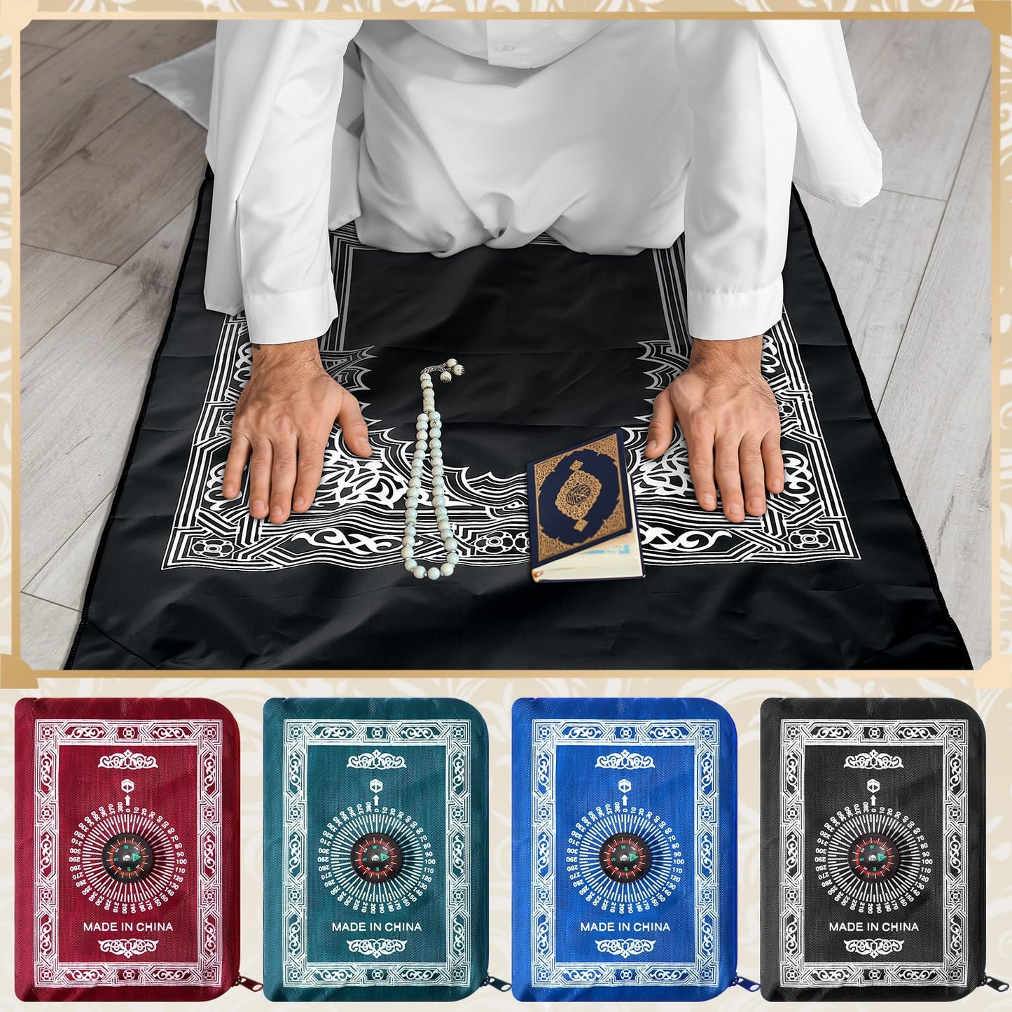 Mindsoft 8 Pcs Portable Travel Prayer Mat with Compass Islamic Waterproof Polyester Praying Rug with Pocket Sized Carry Bag for Muslim Ramada Eid Gifts (60 cm x 100 Cm)