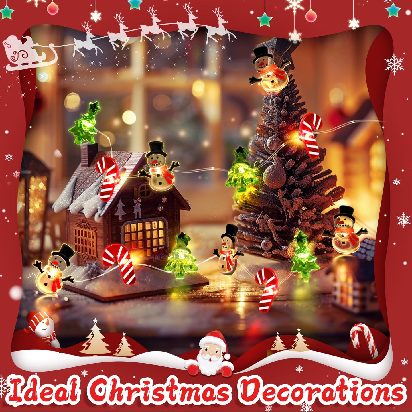Coquimbo Christmas Lights Decorations, 10FT 30LED Christmas Tree Snowman Crutch String Lights for Home Party Indoor Outdoor Xmas Festive Holiday Decorations