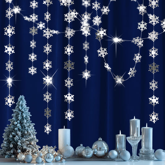Cheerland Clearance Winter Wonderland Silver Snowflakes Decorations Hanging Christmas Garland for Onederland New Year Office Dorm Hanukkah Holiday Bridal Shower Winter Ceiling Decor Xmas Backdrop