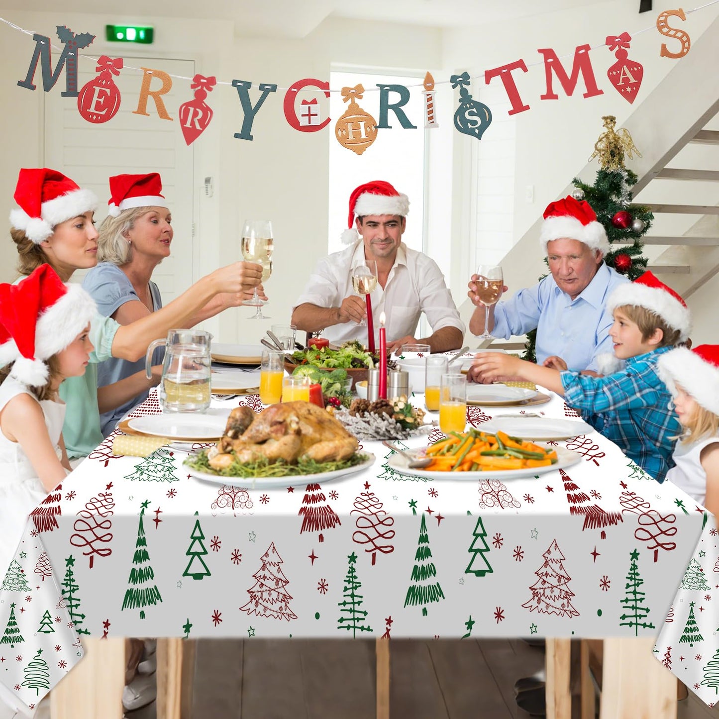 Brix4U 3Pack Christmas Tablecloth, Plastic Christmas Tablecloth Disposable for Rectangle Table Snowflake Xmas Tree Table Cloth for Winter Holiday New Year Party Decoration 54 x 108 Inch