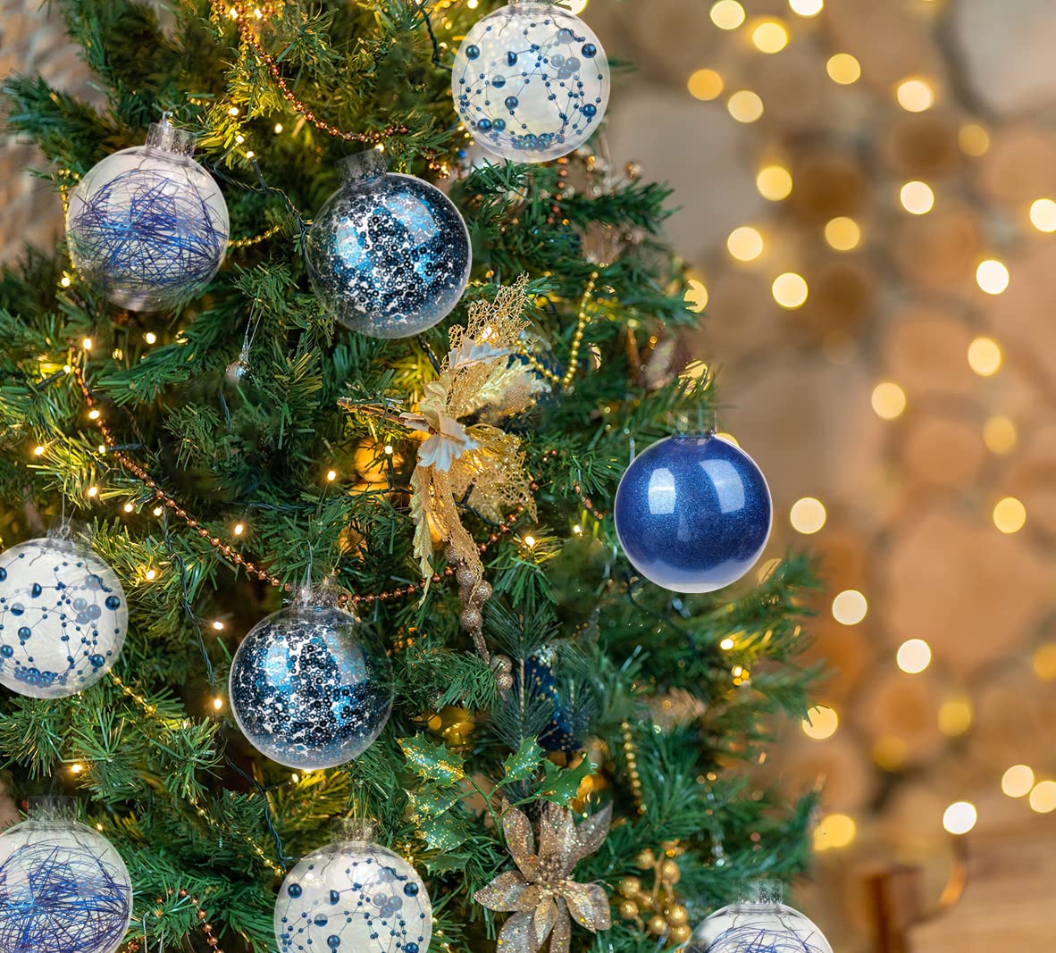 Briful 80mm/3.15" Shatterproof Clear Plastic Christmas Ball Ornaments Decorative Transparent Xmas Balls Baubles Set with Stuffed Delicate Decor Hanging Christmas Tree Ornaments(12 Counts, Blue)