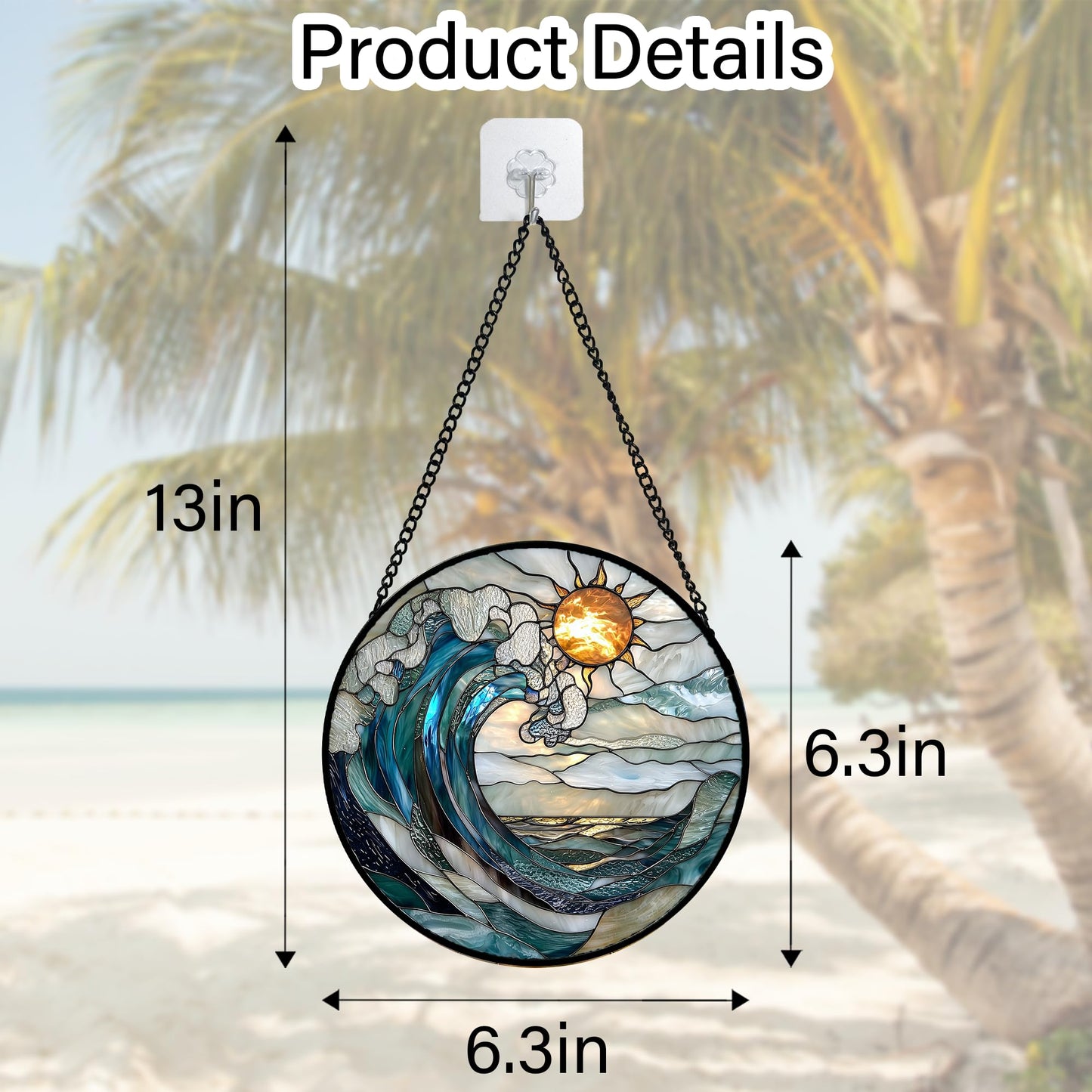 DASTOLL Stained Glass Window Hanging, Blue and White Waves Suncatcher Diamond Glass Panel Landscape Sun Catchers Decor for Birthday for Women, Men, Wife, Aunt, and Mom 6.3 x6.3 in