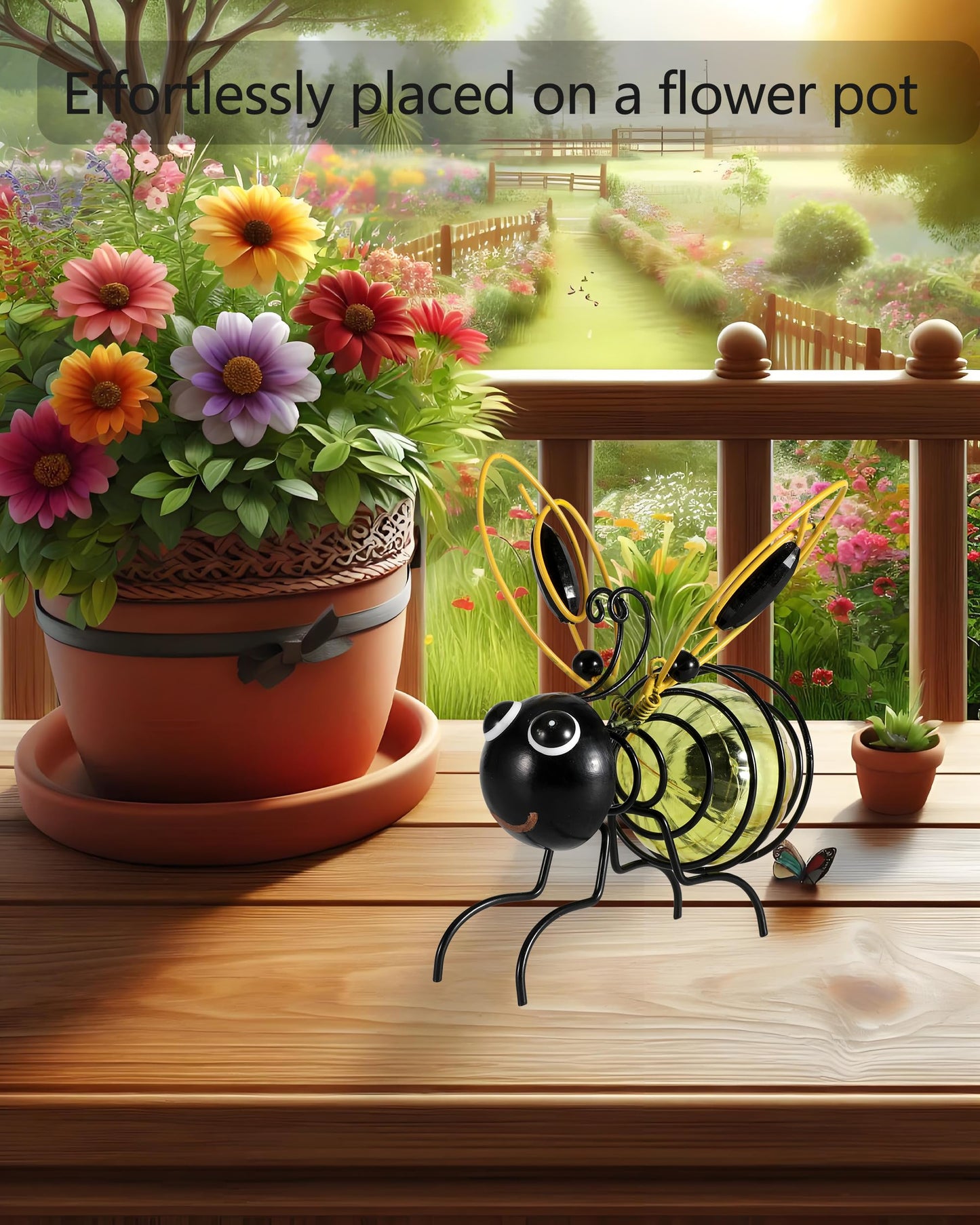 Lighted Outdoor Display - Solar Powered Hanging Bee Decor with Bouncy Springs - Outdoor Hanging Solar Lights for Garden Decor, Yard, Patio, Porch (Yellow)