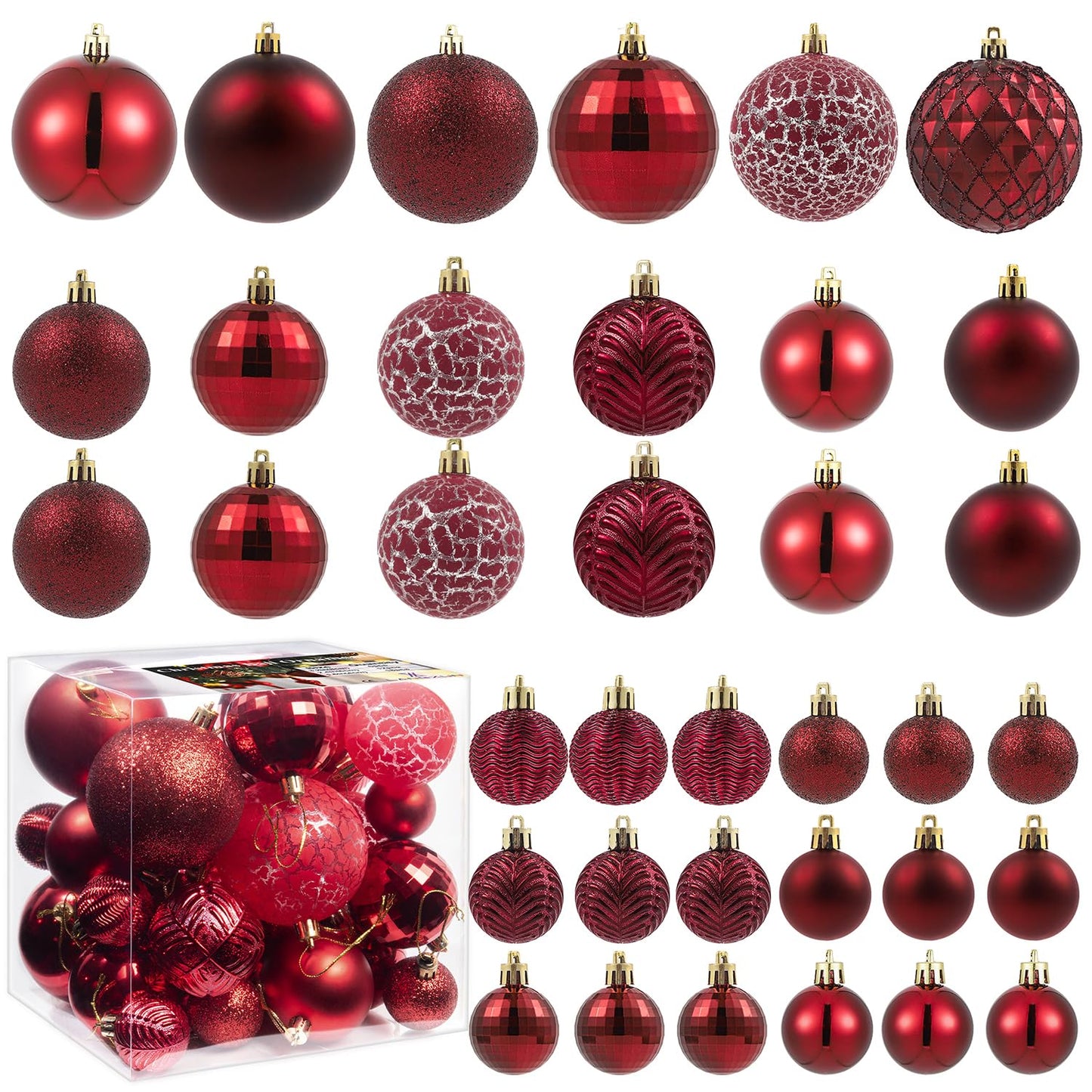 LANGXUN 36pcs Wine Red Christmas Tree Decorations Balls, Bolas De Navidad, 2025 Christmas Decor, Indoor Outdoor Shatterproof Christmas Ornaments, Xmars Party Wedding Suppiles