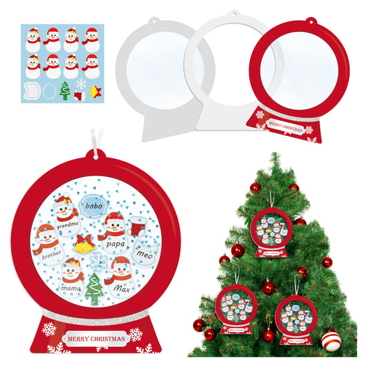 B1ykin Christmas Shaking Globe Craft Kit - 12Pcs DIY Family Members Names Snow Globe Hanging Ornaments with Glitter Diamond Marker Pen, Christmas Tree Party Decor for Home School Activity (Snowman)
