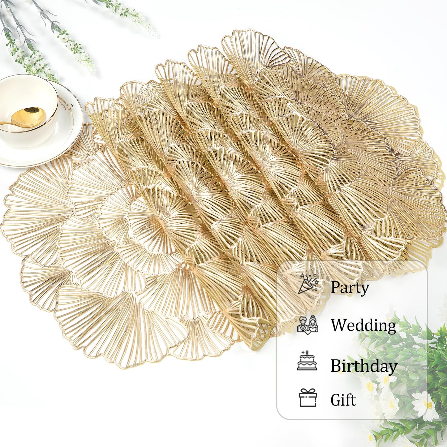 Evevda Round Placemats Set of 6, Gold Leaf Placemats 15 Inch Washable Holiday Decoration Table Mats for Indoor Outdoor Activities Farmhouses Hotels