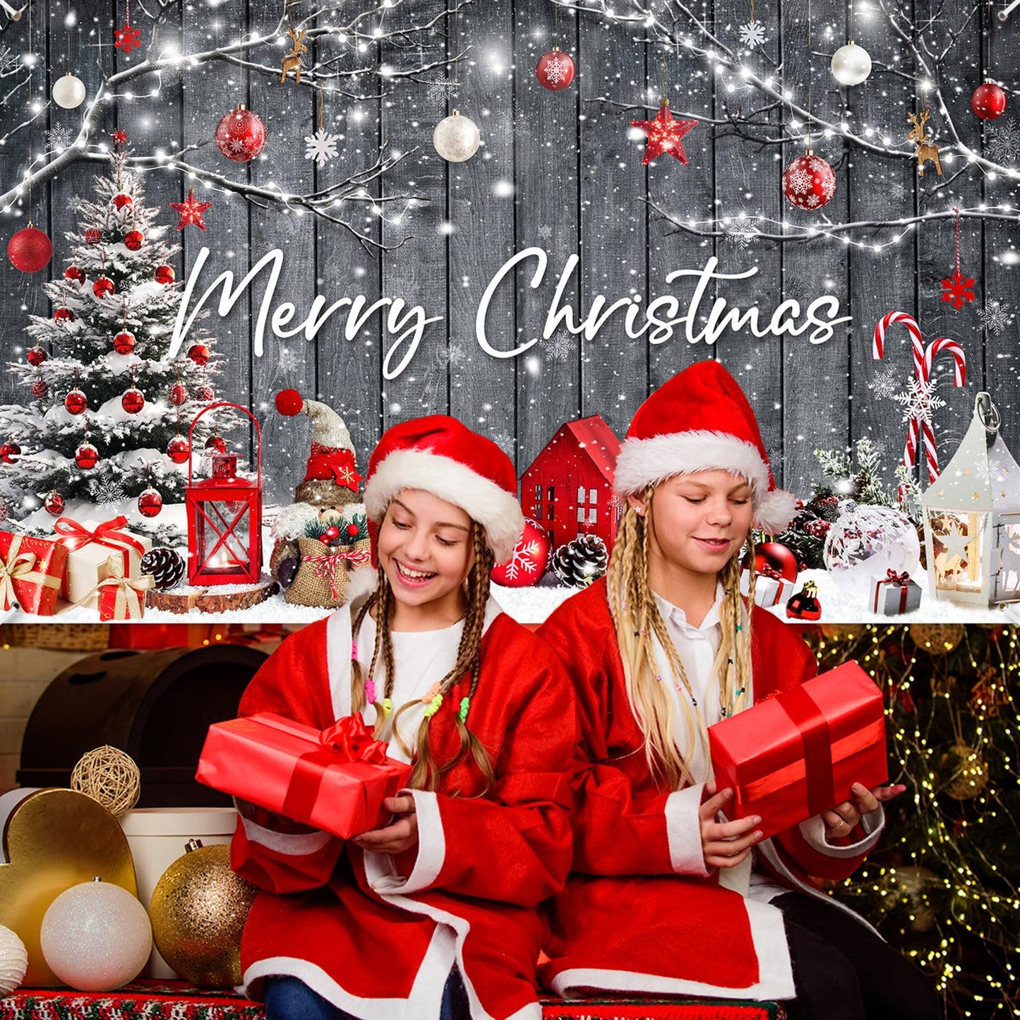 Avezano Christmas Wood Wall Photography Backdrop 6 x 3.6 ft Rustic Merry Chirstmas Gifts Barn Background Xmas Winter Holiday Photo Banner Props Indoor Outdoor