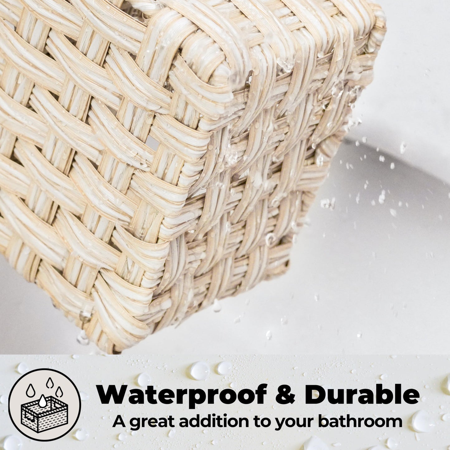 GRANNY SAYS Bathroom Baskets for Organizing, Wicker Basket for Storage, Wicker Baskets for Shelves, Waterproof Back of Toilet Storage Basket, 3 Section Bathroom Organizer Basket, 2-Pack