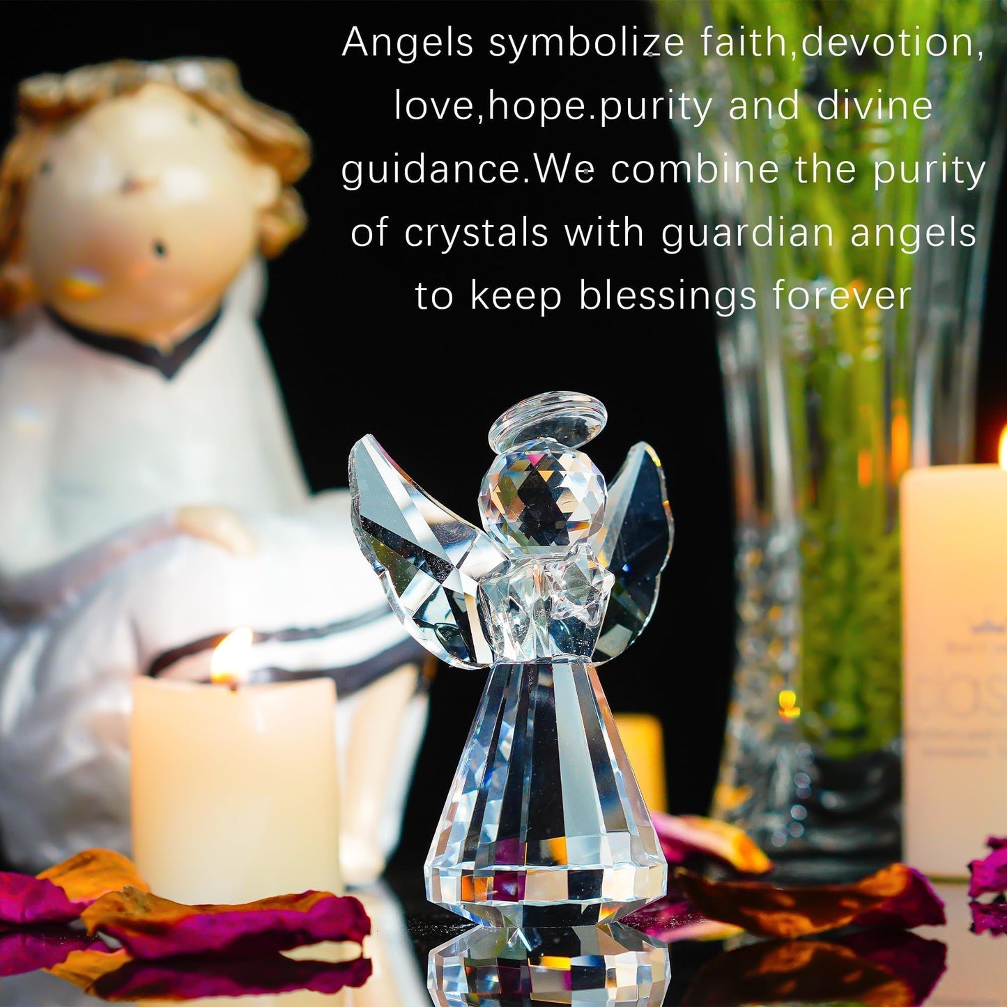 HDCRYSTALGIFTS 3inch Crystal Guardian Angel Figurine Paperweight Decor Glass Christmas Angel Statue Ornaments Art Collectible Gift for Women (Clear)