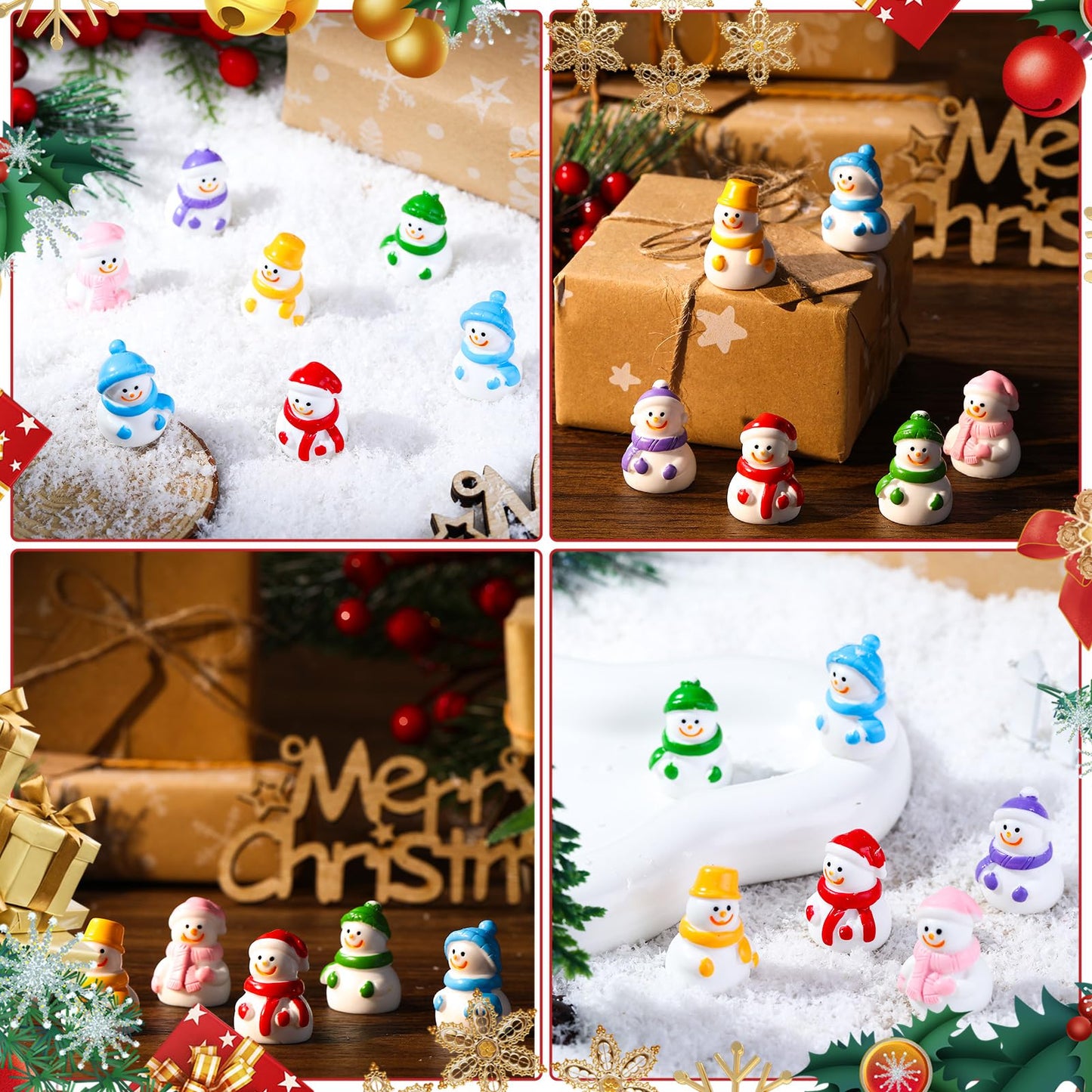 Guiqulai 72 Pcs Mini Resin Snowman Mini Snowman Figurines Miniature Figurines Suitable for DIY Cake Decoration Ornaments Crafts Moss Landscape