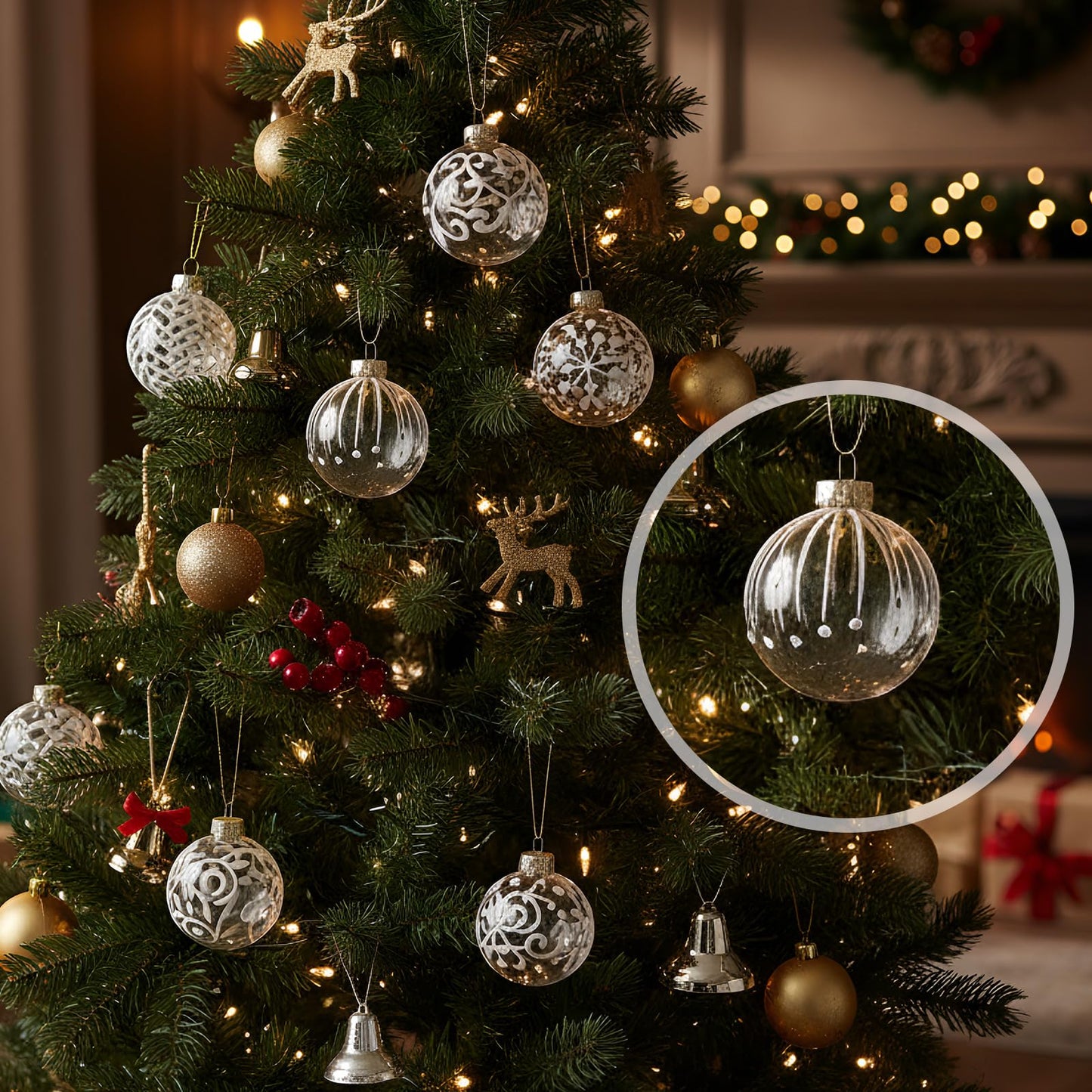 Liliful 24 Pcs Clear Glass Christmas Ball Ornaments 2.36 Inch Glass Christmas Tree Decorations Xmas Tree Hanging Balls Ornaments Decoration for Trees Xmas Holiday Party Decor Gift