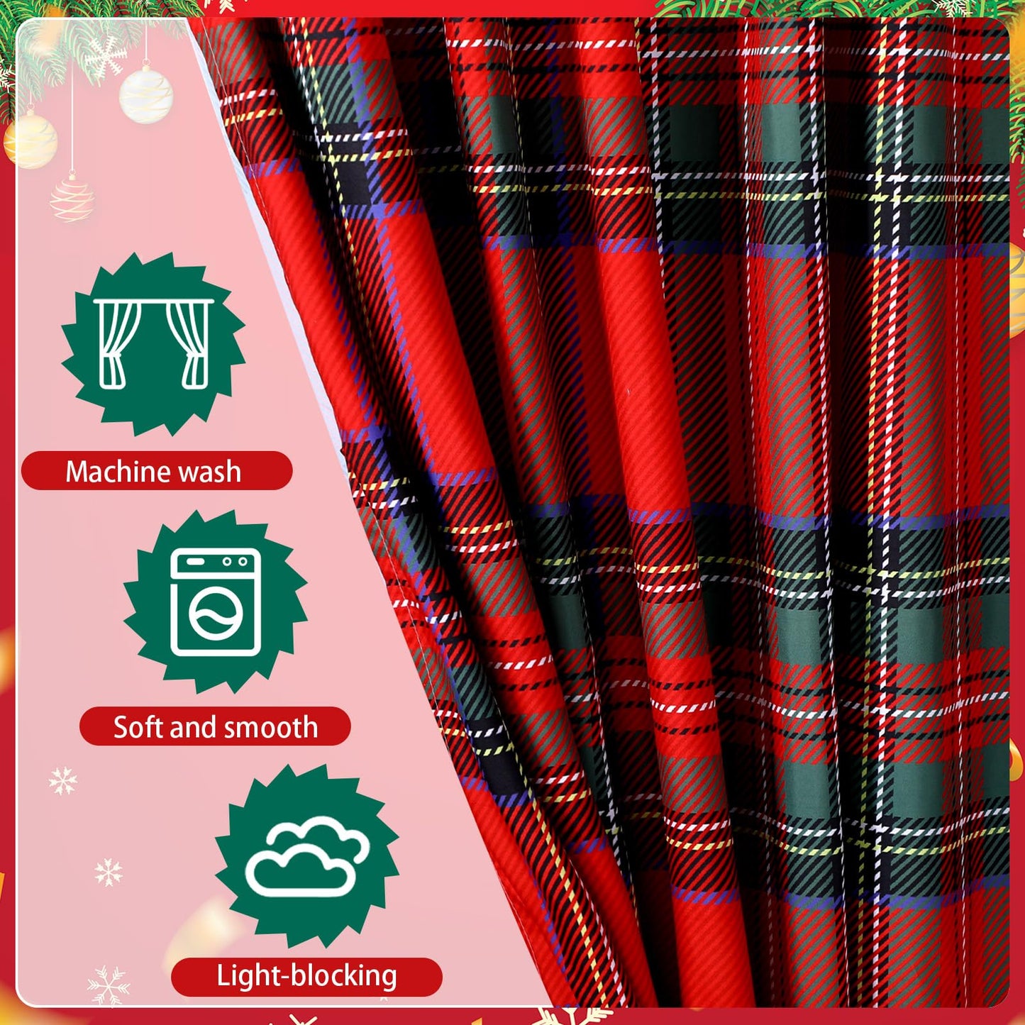 Fanfanwin Buffalo Plaid Curtains Buffalo Plaid Curtain Farmhouse Xmas Window Drapes for Living Room Bathroom Home Decoration