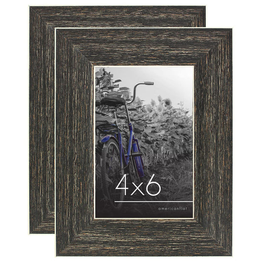 Americanflat 4x6 Picture Frame with Polished, Crystal Clear Glass - Set of 2 - Hampton Collection - Distressed Wood Picture Frames for Tabletop and Wall Display - Rustic Brown