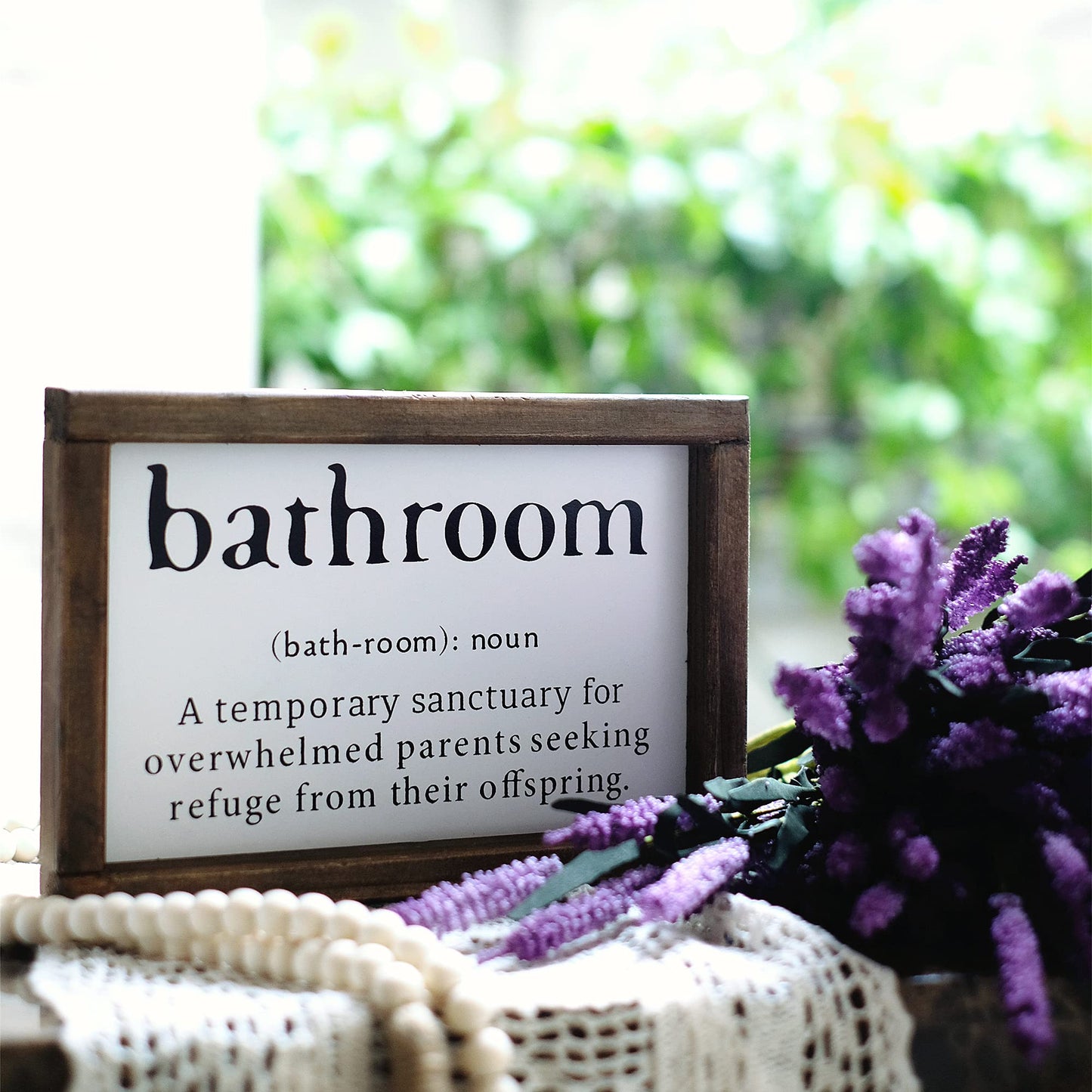 Lavender Inspired Farmhouse Funny Bathroom Signs Wall Decor with Humor Quote-Half Bath Signs-Rustic Bathroom Wall Hanging Decor-Guests Bath-Shelf Sitter-Powder Room Sign