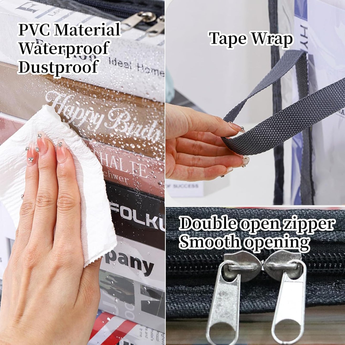 kebit 2 pcs Transparent PVC Book Storage Box, Foldable with Handle, Large Capacity Student or Office Book Organizer