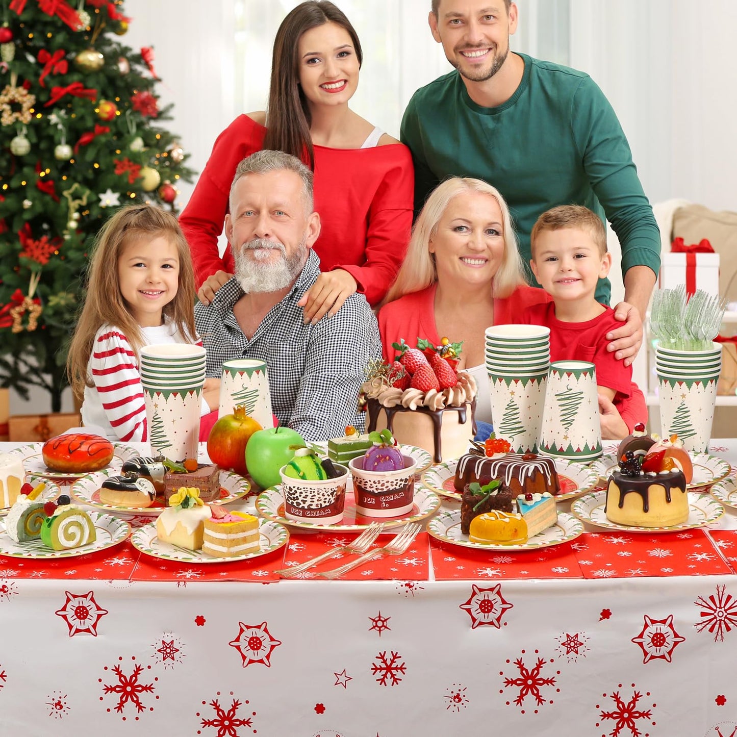 Atonofun Christmas Party Supplies, Merry Christmas Paper Plates and Napkins, Disposable Party Plates, 12oz Cups, Napkins and Forks for Xmas, Holiday Party Decorations Serves 24