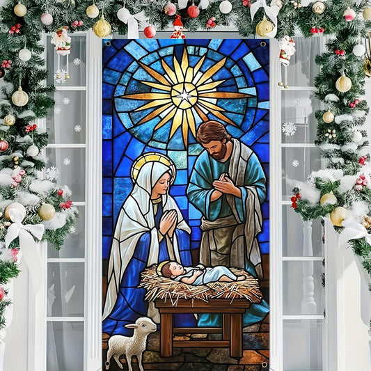 BlissYard Christmas Door Cover 71x35 Inch Nativity Scene Door Banner, Religious Christmas Decoration with Holy Family Design, Front Door Indoor Outdoor Holiday Party Photo Backdrop Hanging Cover