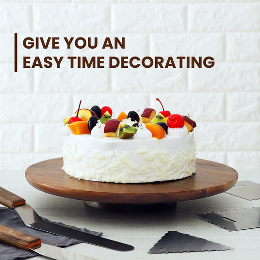 TIDITA 13" Acacia Cake Stand Rotating – Rustic Wood Turntable Pedestal Stands – Wooden Spinning Tables for Food Serving - Round Cake Decorating for Cupcake Dessert Display in Party, Wedding, Birthday