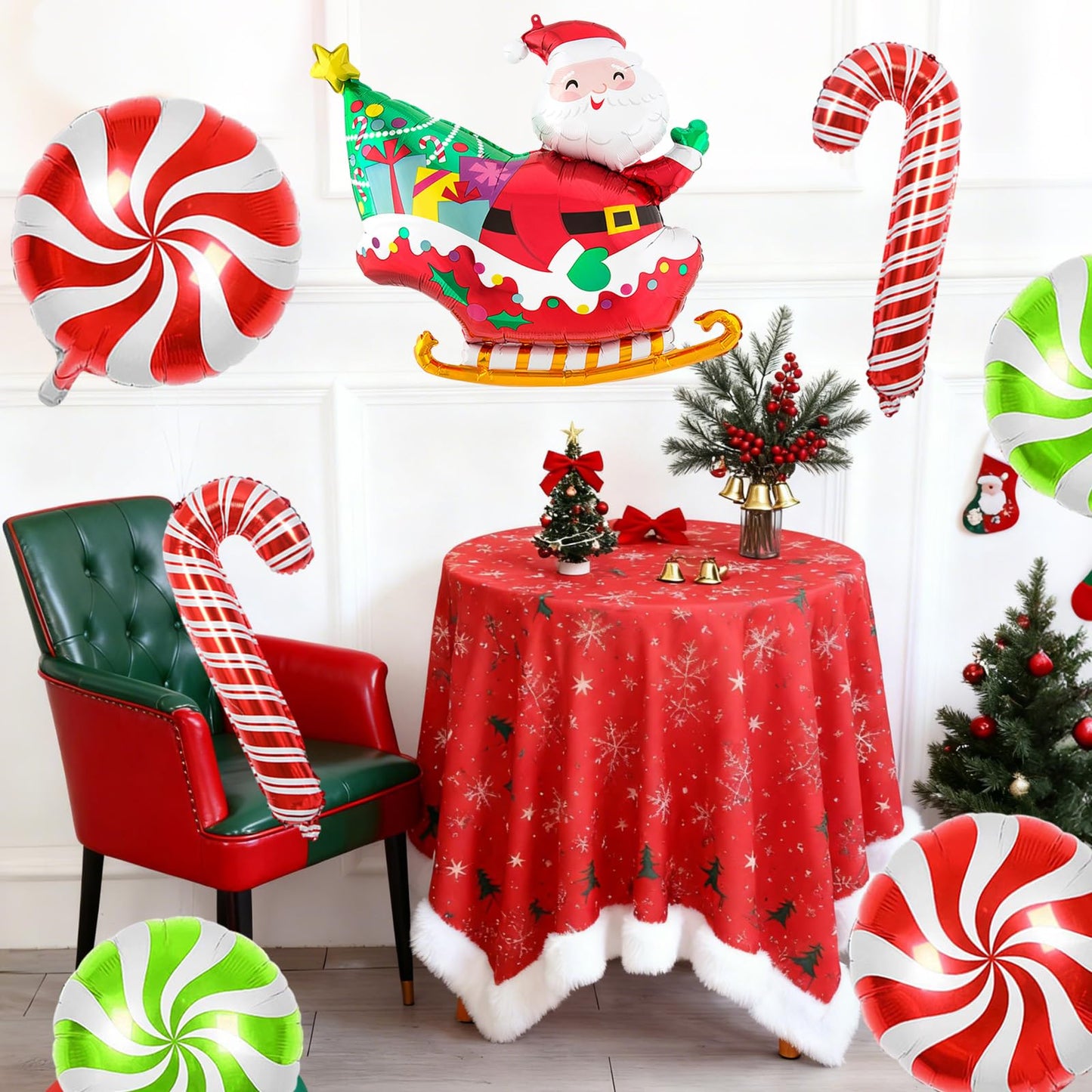Biapian Christmas Balloons Decorations, Large Santa Claus Balloons Foil Red Green Windmill Candy Cane Balloon Helium for s Christmas Baby Shower Holiday Xmas New Year Birthday Party Decorations