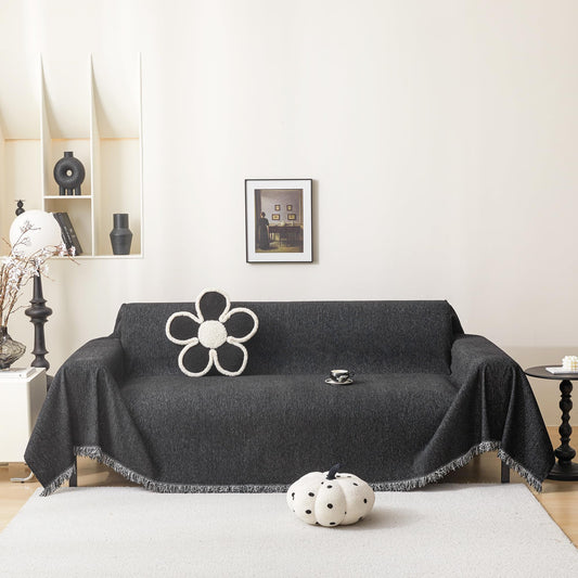 MEETSKY Couch Cover for 3 Cushion Sofa, Pet Friendly with Tassel Edge, Modern Washable Slipcover for Dogs & Cats, Universal Sofa Throw Cover, 71"x150", Black