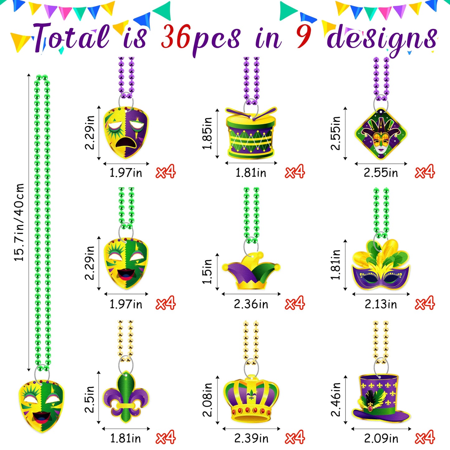 Moon Boat 36PCS Mardi Gras Felt Beads Bulk Carnival Accessories for Party Favors Decorations Festival Parades