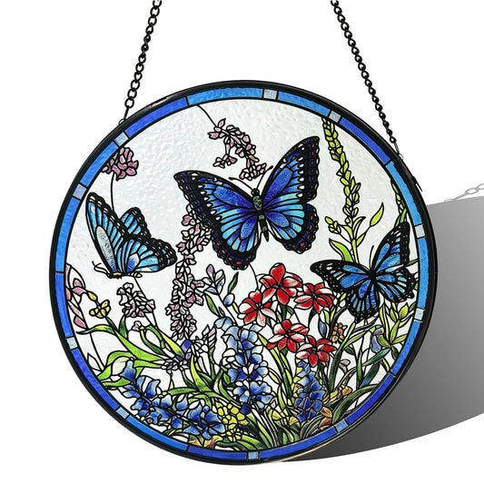 Lager Butterfly Suncatchers for Windows, Butterfly Stained Glass Window Hanging，6.3 inch