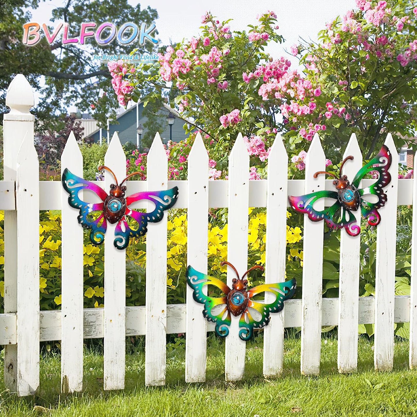 BVLFOOK Garden Decor Clearance Metal Butterfly Wall decor 3D Wall Art Hanging Valentine for Patio Fence, Set of 3, 9 inch, Indoor Outdoor Valentine Gift for Family