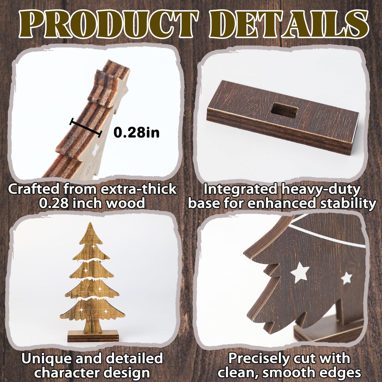 Christmas Decorations Indoor - 5PCS Wooden Christmas Trees Tabletop Shelf Decor Rustic Christmas Decorations Table Centerpieces Wooden Trees Sign for Home Office Fireplace Farmhouse Xmas Party
